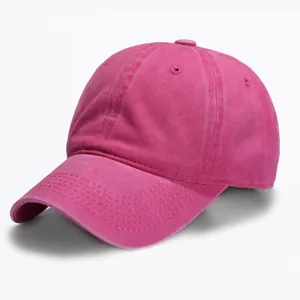 Solid color washed cotton baseball cap for men and women, classic casual curved brim sun hat.