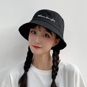 Women's Cotton Bucket Hat Spring Summer Casual Sun Protection Fisherman Hat Letter Embroidery Outdoor Travel Beach Cap