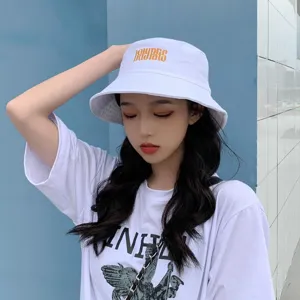 Cute white bucket hat for women students spring summer versatile casual sun protection hat main