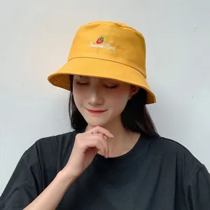 Women cute strawberry embroidered bucket hat casual summer sun protection cotton basin hat