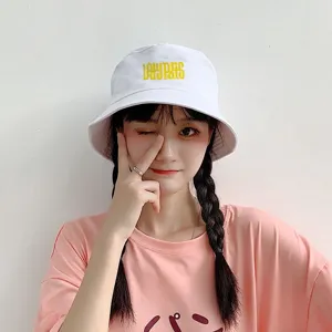 White bucket hat for women summer cute casual sun protection cotton basin cap stylish