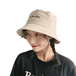 Women cute bucket hat casual fashion summer sun protection breathable cotton beige cap