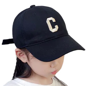 Kids Korean style letter C embroidery baseball cap, casual adjustable sun hat for spring.
