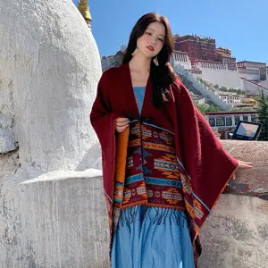 Ethnic style oversized sun protection shawl women summer thin outerwear travel scarf top