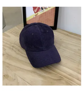 Dark purple corduroy baseball cap product detail view, casual autumn winter headwear