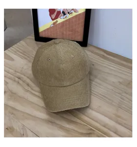 Casual khaki corduroy baseball cap for women, retro dad hat for daily wear in autumn.
