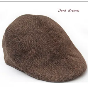 Berretto piatto traspirante in lino unisex marrone scuro cappello stile britannico