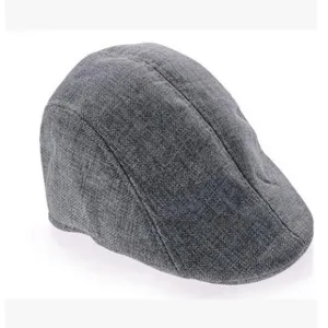 Classico berretto piatto in lino grigio per uomo e donna, coppola traspirante stile vintage.