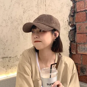 Women Brown Corduroy Baseball Cap Autumn Winter Korean Style Casual Daily Fashion Hat