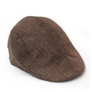Classico coppola marrone in lino per uomo e donna, cappello piatto traspirante ed elegante.