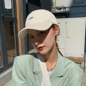 Women casual white baseball cap with cute blue fish embroidery, summer soft top breathable hat.