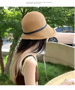 Summer women straw hat Hepburn style foldable sun hat beach UV protection casual outdoor hat.