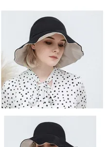 Reversible bucket hat for women, summer sun protection, large brim Japanese style sun hat.
