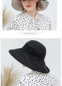 Reversible bucket hat for women summer wide brim sun protection hat Korean style casual hat.