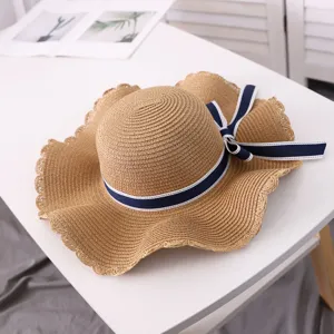 Women sun straw hat wide brim beach summer foldable vacation bow ribbon floppy hat chic outdoor