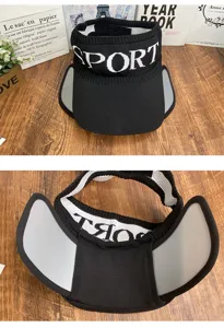 Black empty top sun visor hat with foldable side shields for outdoor sports and cycling.