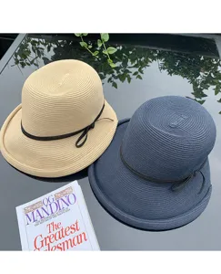 Women summer straw hat, foldable sun hat, UV protection Japanese beach sunshade hat.