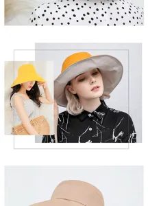 Detailed view of the reversible sun hat showing wide brim, double-sided wear, and sun protection features.