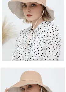 Summer reversible bucket hat for women, wide brim sun protection hat, casual outdoor beach cap.
