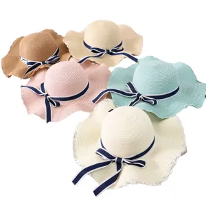 Women Wide Brim Straw Hat Summer Beach Sunhat Foldable Bowknot Ribbon Sun Protection Cap