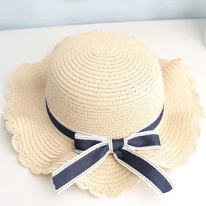 Women summer straw sun hat beach wide brim bow sun protection foldable cute floppy hat vacation