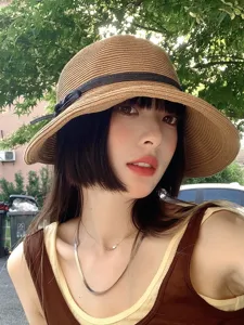 Summer women straw hat foldable sun protection beach cap casual Japanese style sunshade hat