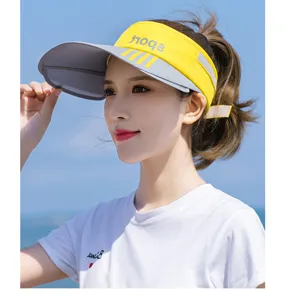 Visière de protection solaire pour femme avec large bord, anti-UV et dessus vide pour le sport.