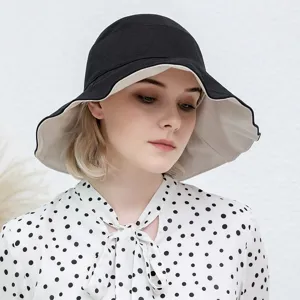 Stylish Women Reversible Bucket Hat Summer Sun Protection Large Brim Sun Hat Casual