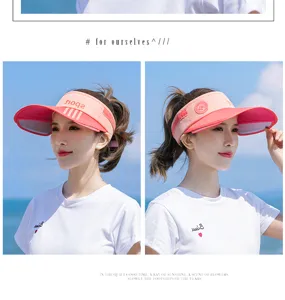 Femme ete anti-UV visiere chapeau large bord vide haut plage exterieur casquette rose