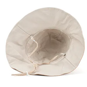 Women Summer Wide Brim Bucket Hat Casual Sun Protection Plain Beige Cotton Sun Hat