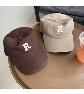 Gorra de béisbol vintage para hombre y mujer, visera curvada con bordado de la letra R.