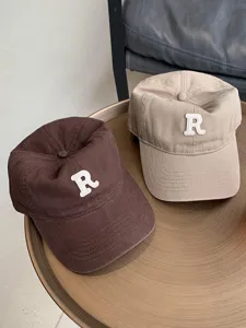 Gorra de béisbol bordada con letra R retro para mujer, sombrero de visera grande