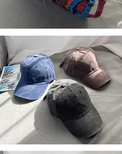 Gorra de béisbol de denim lavado, sombrero casual vintage unisex de ala curva.
