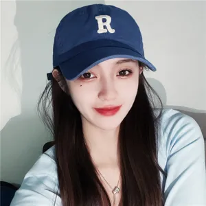 Vintage washed cotton baseball cap with letter embroidery, casual dad hat for men and women