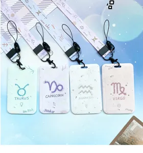 Cute zodiac sliding ID card holder with matching lanyard student bus card protective case set.