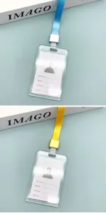 Clear plastic ID badge card holder with lanyard, vertical sliding card case for office school.