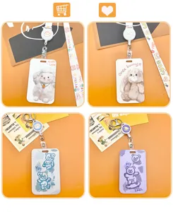 Lindo tarjetero de dibujos animados con carrete retráctil y cordón para estudiantes.