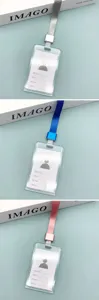 Transparent ID card holder with colorful lanyard student badge protective cover set.