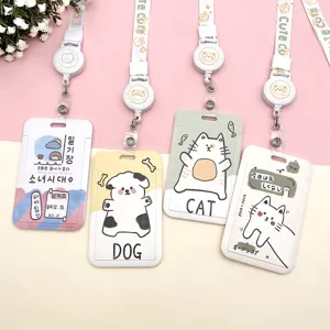 Cute Cartoon Plastic Card Holder Sliding Badge Cover With Retractable Badge Reel Lanyard For Bus Pass Meal Card Students Kids