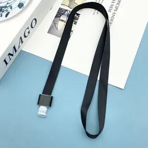 Cordon negro de poliéster de 1.5cm con conector de metal para soporte de tarjeta ID