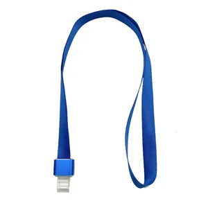 Cordón azul de poliéster con conector de aleación para tarjeta de identificación vista principal.