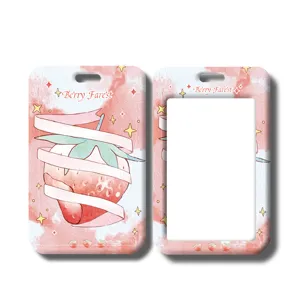 Tarjetero de plástico de fresa lindo funda protectora para tarjeta de autobús con carcasa.