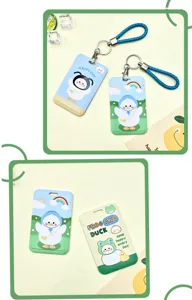 Cute cartoon duck card holder with blue lanyard for student badge protective cover