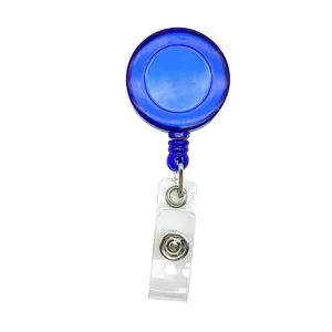 Uittrekbare badgehaspel met doorzichtige riem en metalen clip voor kaarten en kantoor.