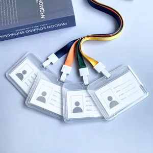 Transparante Horizontale ID-Kaarthouder Plastic PP Naamkaartje Hoesje Met Kleurrijk Nekkoord Voor Kantoormedewerker Student Schoolbenodigdheden