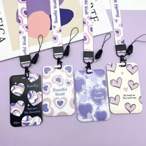 Heart Pattern Card Holder Harajuku Style Badge Holder With Lanyard ABS Plastic ID Card Cover For Office School