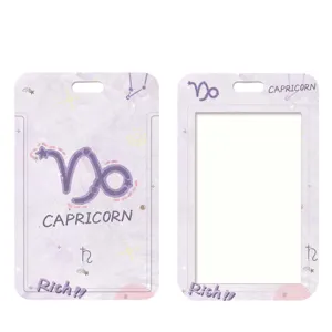 Capricorn watercolor slide card holder student bus pass id badge protector lanyard cover