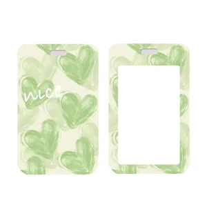 Portabadge con motivo a cuore verde, custodia in plastica carina con finestra trasparente per scuola.