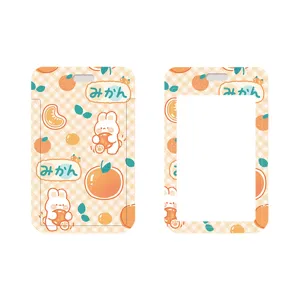 Cute cartoon rabbit mikan orange sliding card holder student ID badge protective case cover