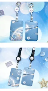 Portatarjetas de identificación de planeta azul con carrete retráctil y cordón para estudiantes.